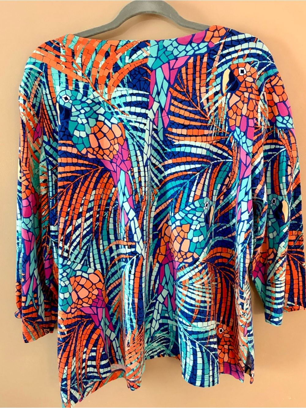 Alfred Dunner XL Tropical Print Top - Blue, Teal & Orange w Silver Embellishment - Picture 3 of 3